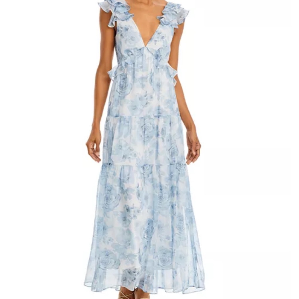Aqua ruffle trim max dress in light blue